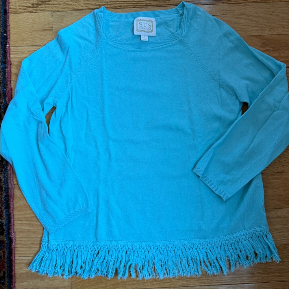Sail to Sable Light Blue Fringe Sweater